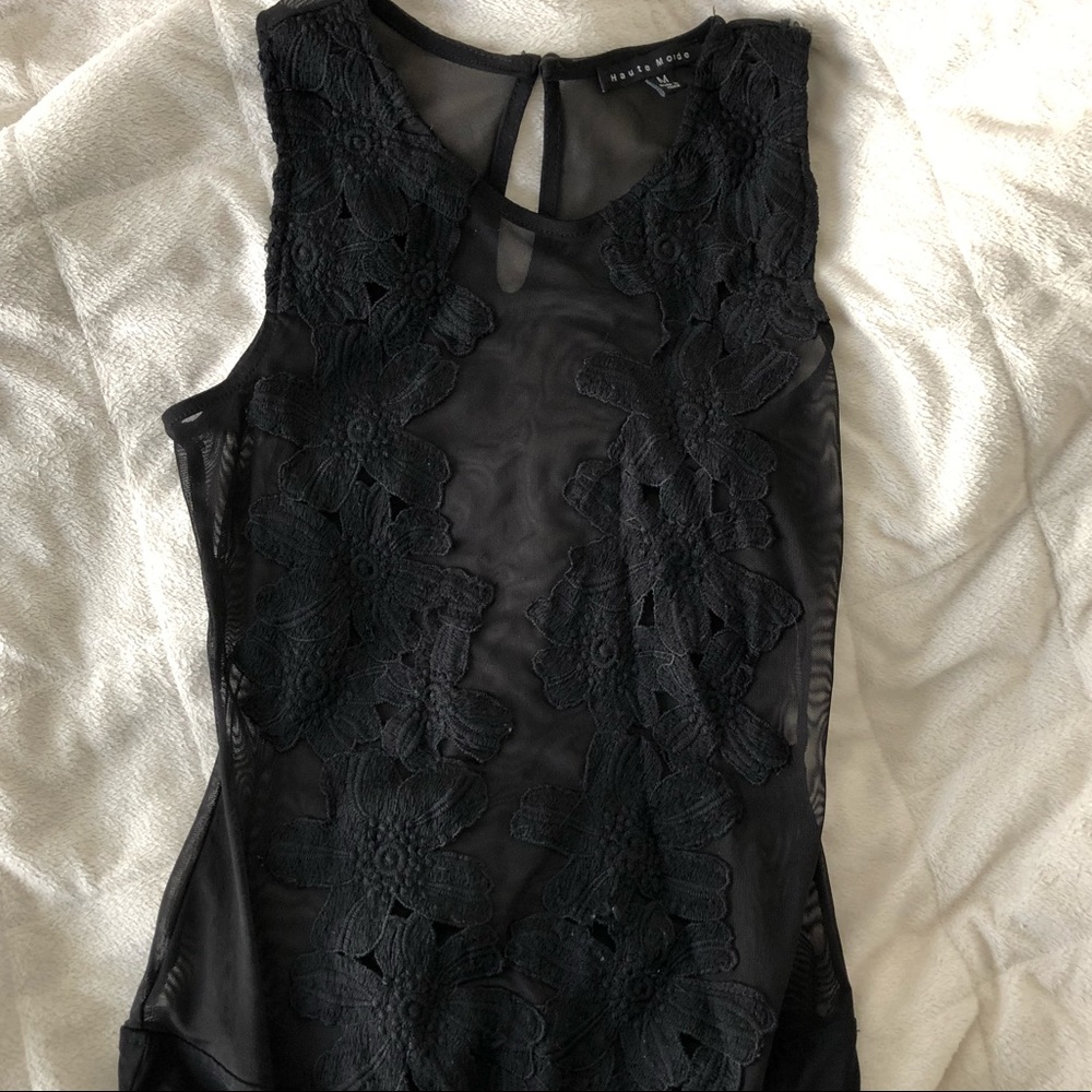 beautiful embroidered black floral body suit